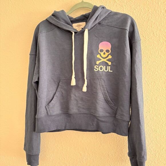 SOUL Soulcycle Blue Crop Ombre Skull Hoodie Sweatshirt Spinning‎ Cycling med - Picture 2 of 5
